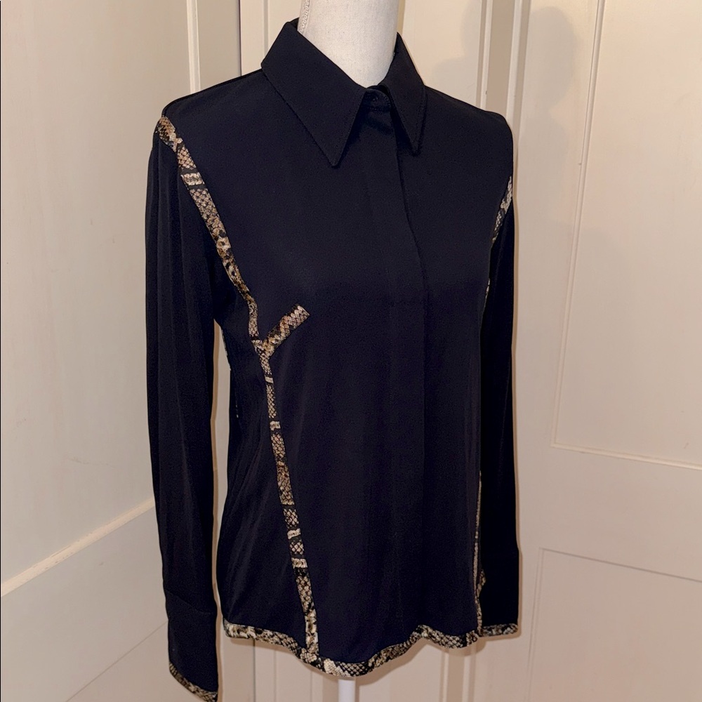 ⭐️New⭐️Victoria Beckham Black Button-Down Shirt w/Snake Print Trim